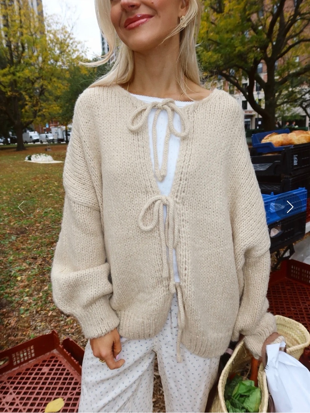 Coco McCall Shop Light Taupe Knit Tie-Front Women's Sweater